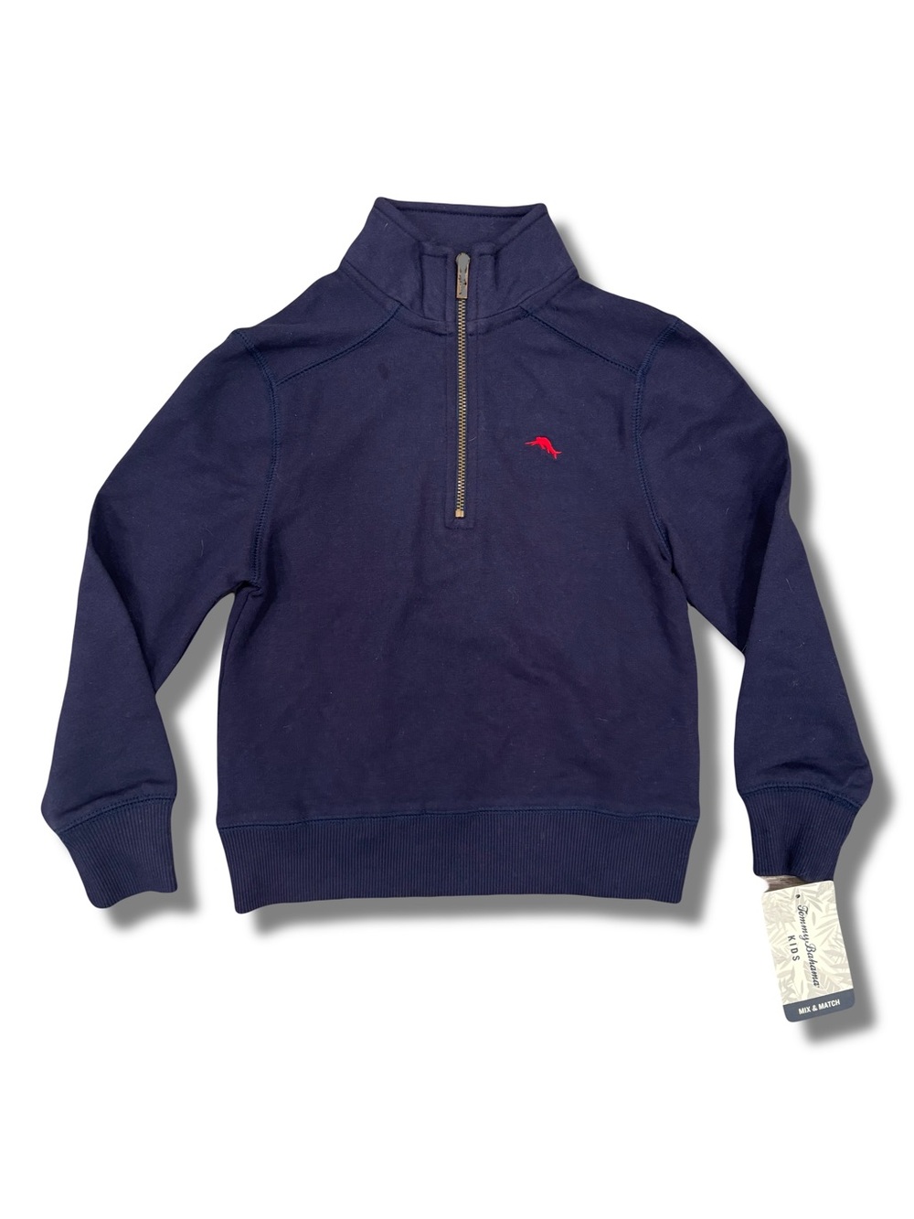 NWT Tommy Bahama Boys Navy 1/4 Zip Sweatshirt Mock Neck Long Sleeve Marlin